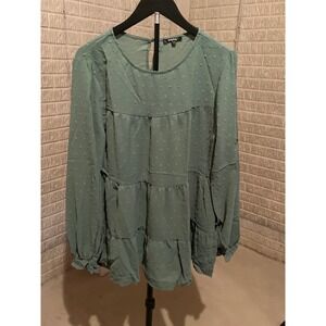RolyPoly Sage Green Tiered‎ Long Sleeve Blouse Top Size L